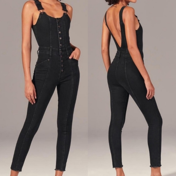 Abercrombie & Fitch Denim - Abercrombie & Fitch Super Skinny Ankle Raw Hem Denim Overalls Black Size 26/2
